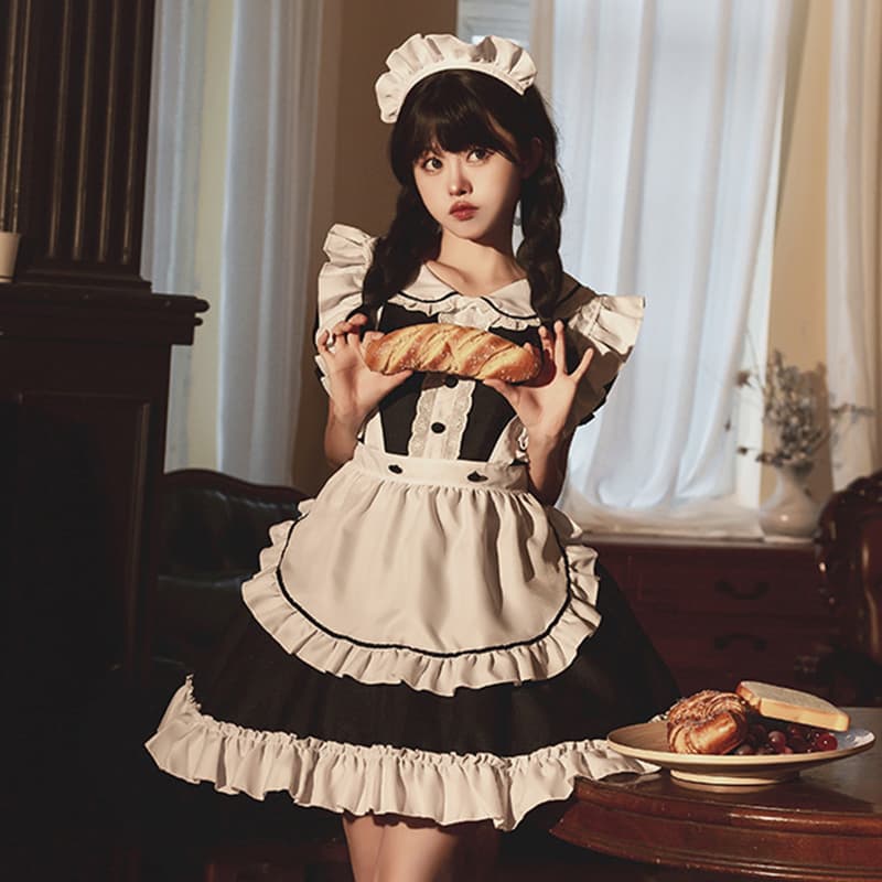 メイド服 丸襟フリル袖クラシカルメイドワンピース