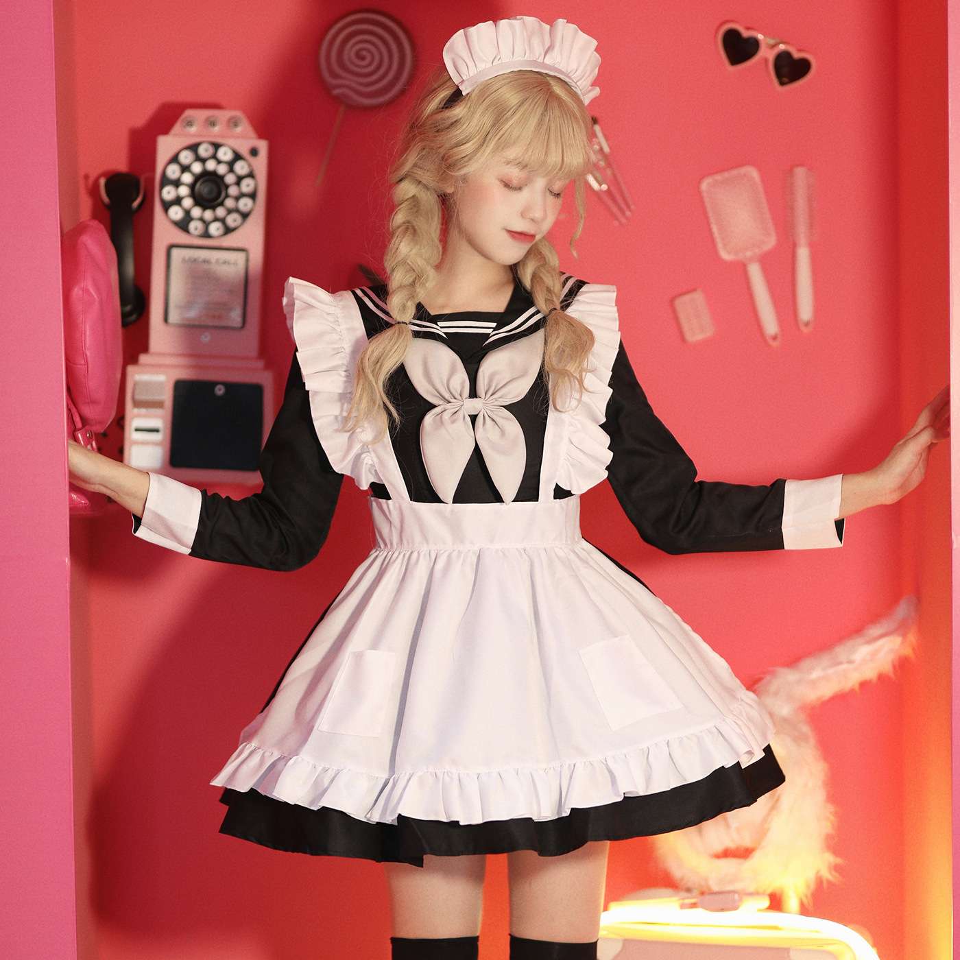 メイド服 フリル装飾メイド風ワンピース