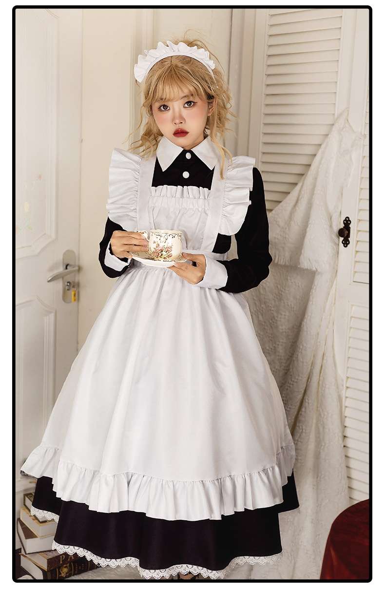 メイド服 メイド風フリルエプロンワンピース