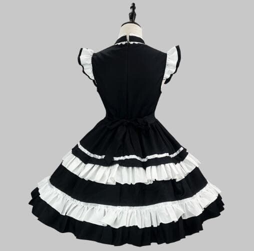 新品黒メイド服可愛いフリルワンピース