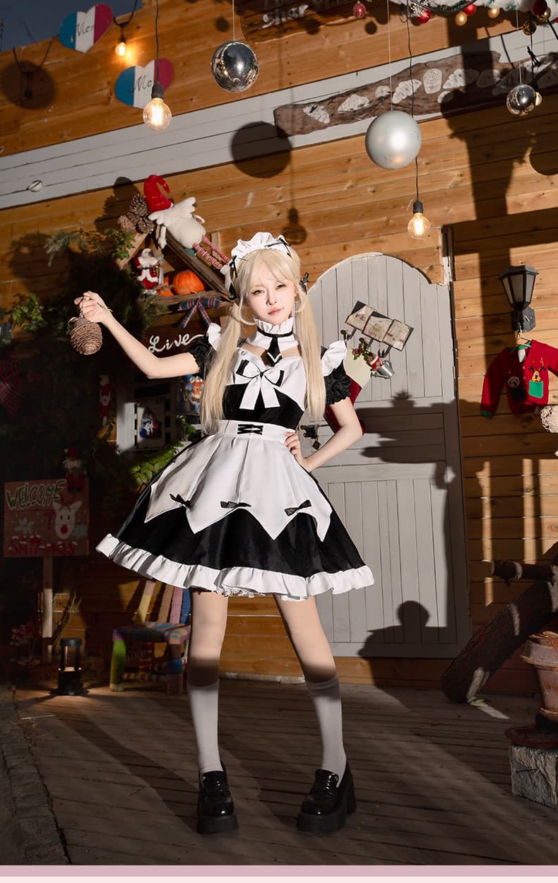 清楚な双色メイド服ワンピース