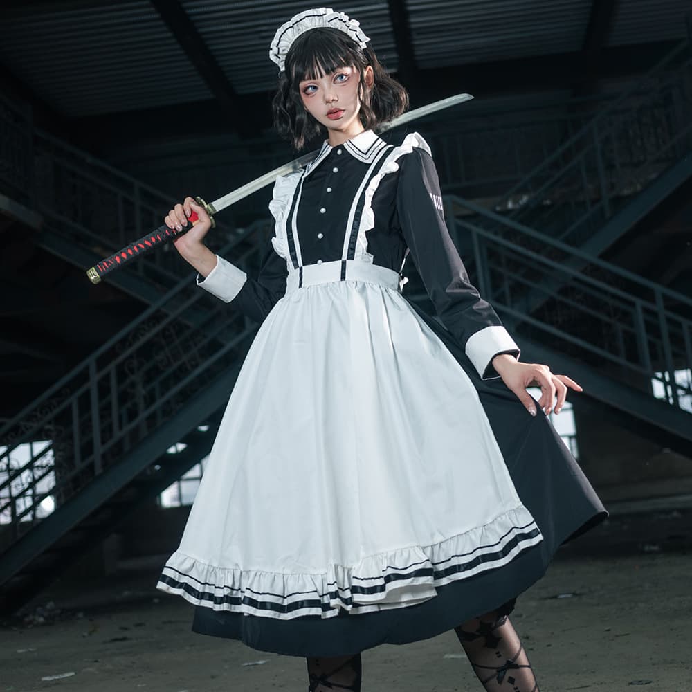 メイド服 襟元装飾長袖クラシカルメイド服