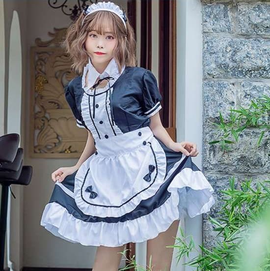 メイド服 シンプル メイドワンピース 胸元フリル