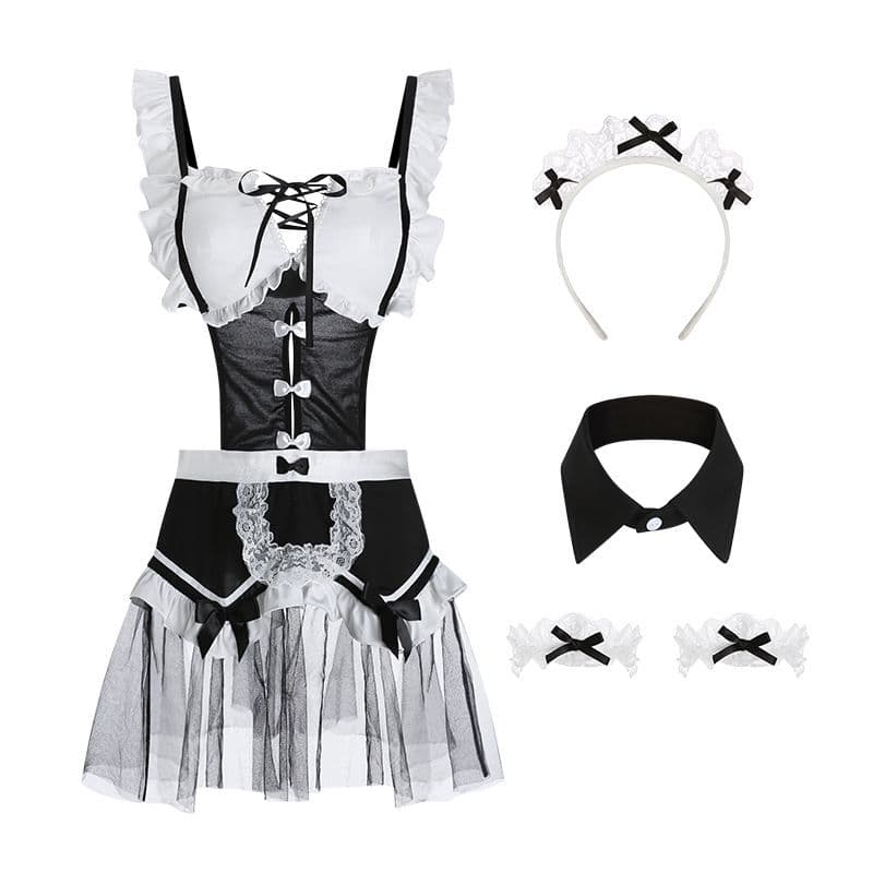 黒色フリルメイド服 キャミソールコスプレセット