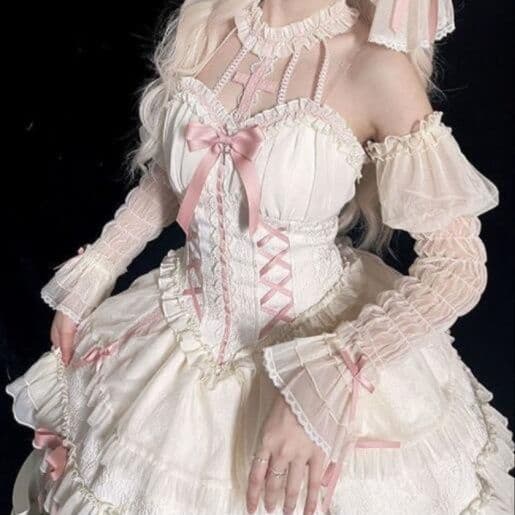 華やか姫系 白メイド服 フリルワンピース セット