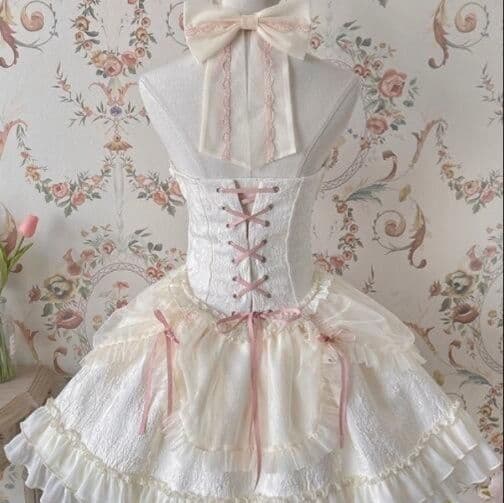 華やか姫系 白メイド服 フリルワンピース セット