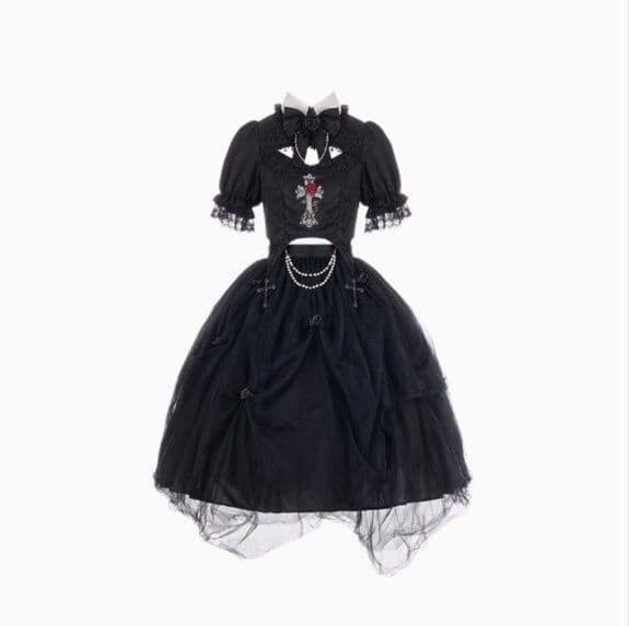 黒の魔女風メイド服 仮装 ゴシック調セットアップ