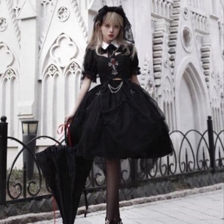 黒の魔女風メイド服 仮装 ゴシック調セットアップ