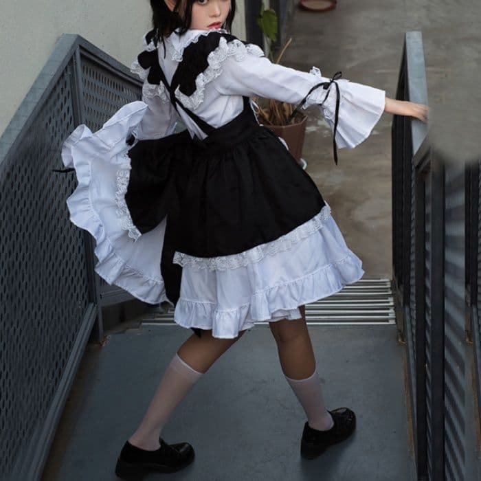 メイド服 フリル装飾付き編み上げコルセット風メイド服