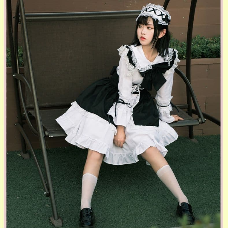 メイド服 フリル装飾付き編み上げコルセット風メイド服