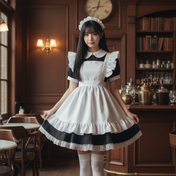黒白/青白メイド服 半袖ワンピース コスプレ衣装 女性用