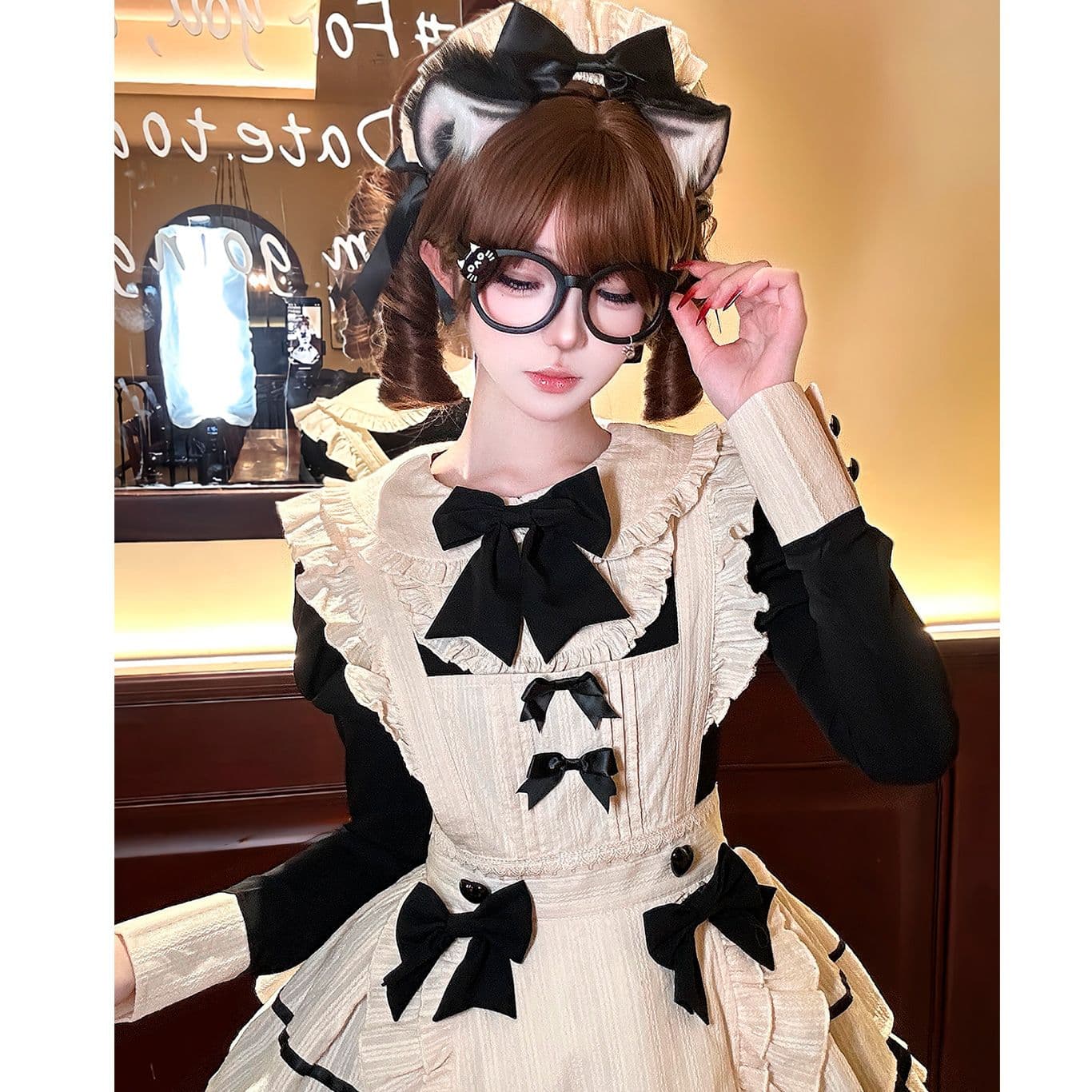 メイド服 リボン飾りメイド風ワンピース