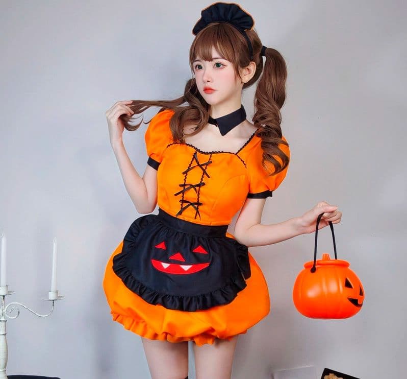 メイド服 かぼちゃ顔刺繍付き秋祭りメイド衣装