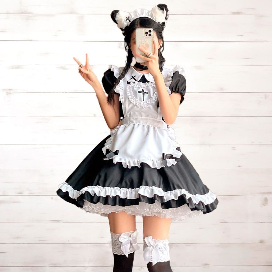 メイド服 十字架飾り付き猫耳メイド衣装