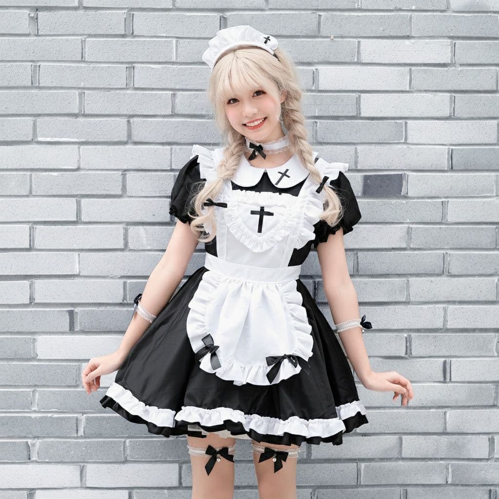 メイド服 十字架飾り付き猫耳メイド衣装