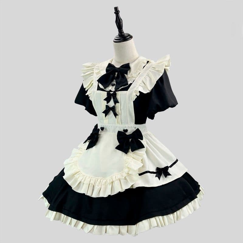 フレンチメイド服 ワンピース 黒白 フリル コスプレ衣装　フレンチ
