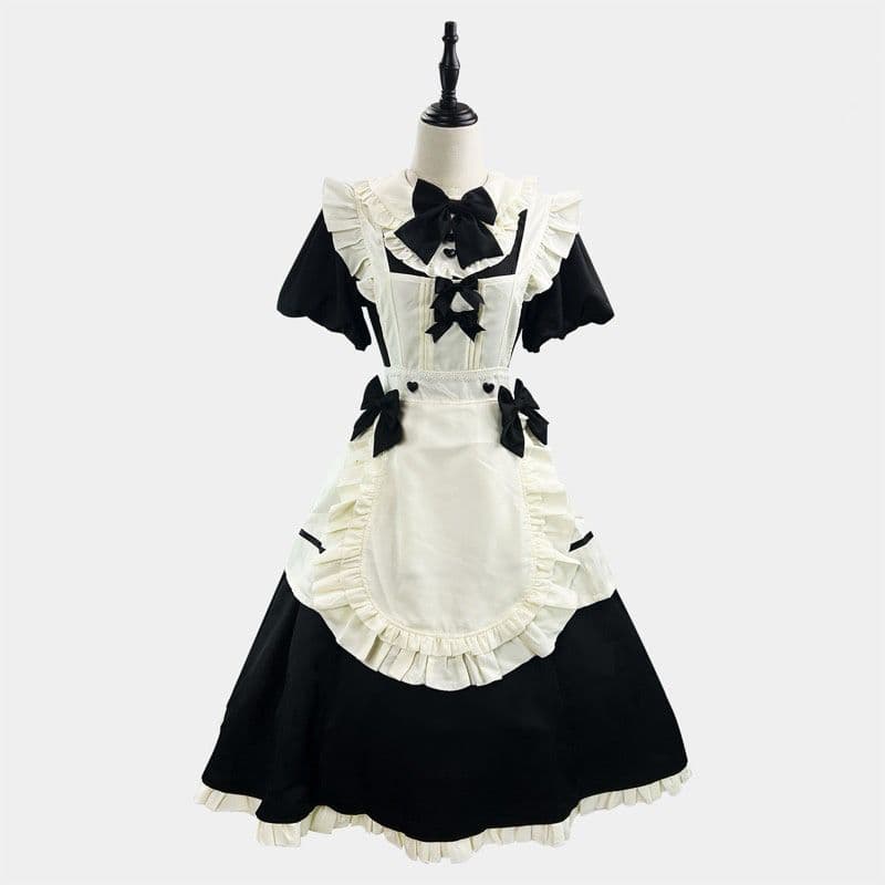 フレンチメイド服 ワンピース 黒白 フリル コスプレ衣装　フレンチ