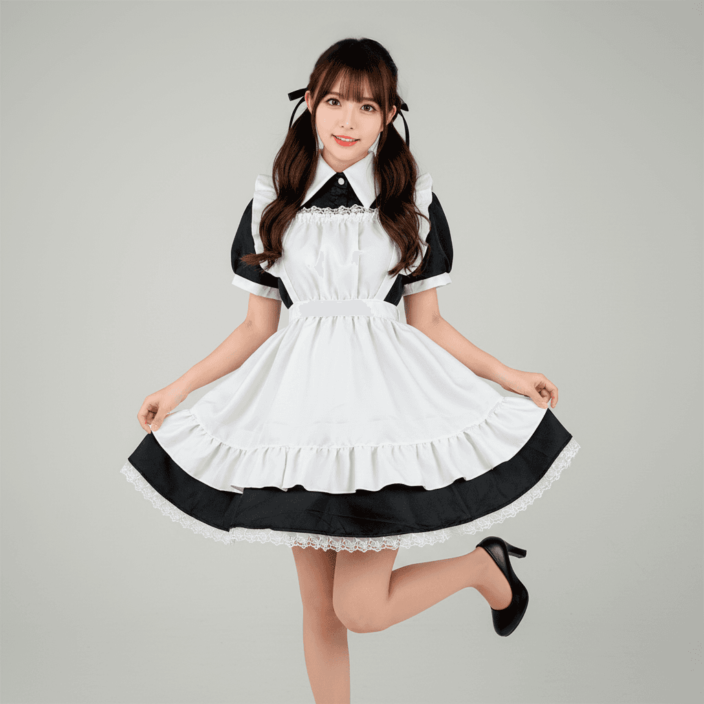 メイド服 メイド服 モノトーン優美なフリルエプロン