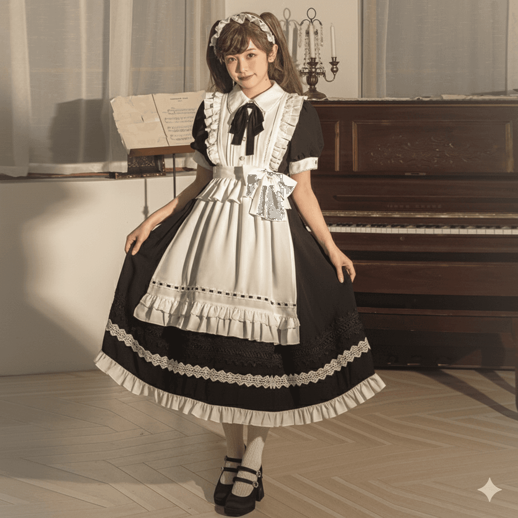 メイド服 優雅な令嬢風フリル装飾メイドドレス
