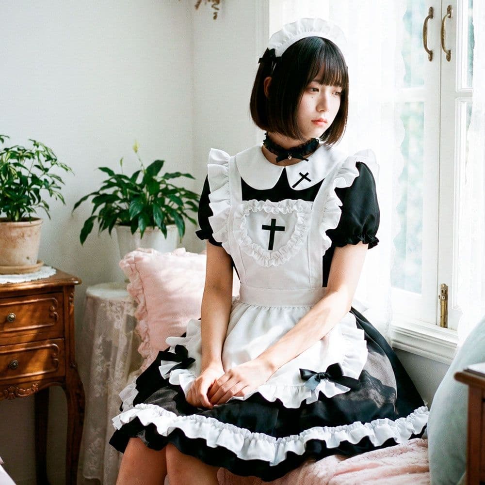 メイド服 十字架飾り付き猫耳メイド衣装
