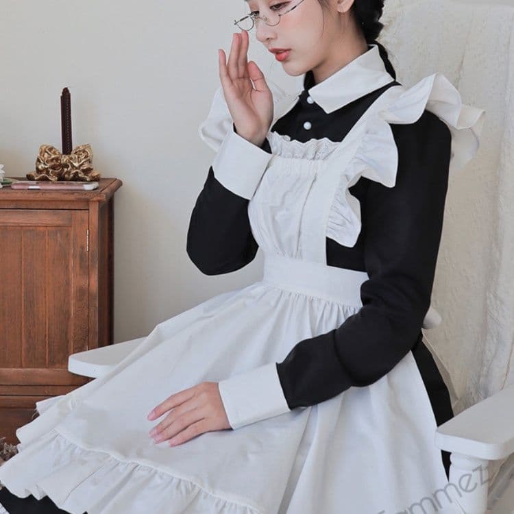 メイド服 クラシカル袖フリル襟付きメイド服セット