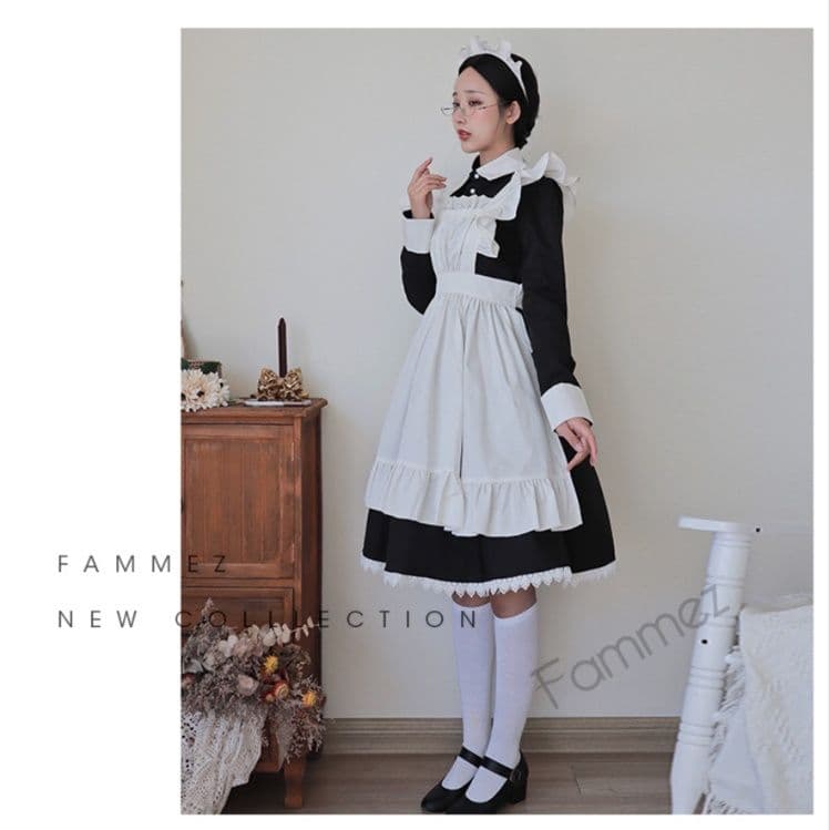 メイド服 クラシカル袖フリル襟付きメイド服セット