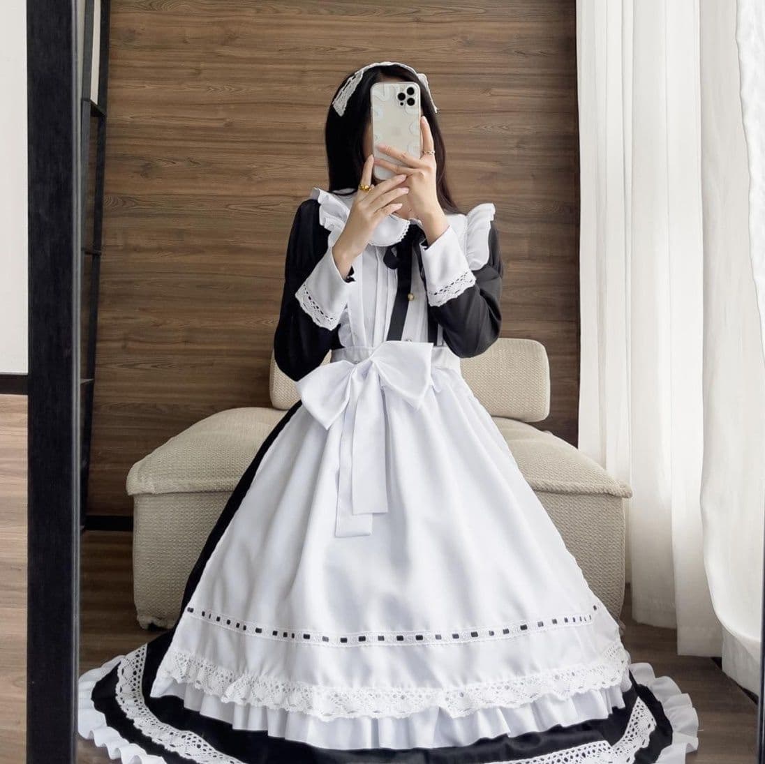 メイド服 丸襟フリル付き長袖クラシカルメイド服