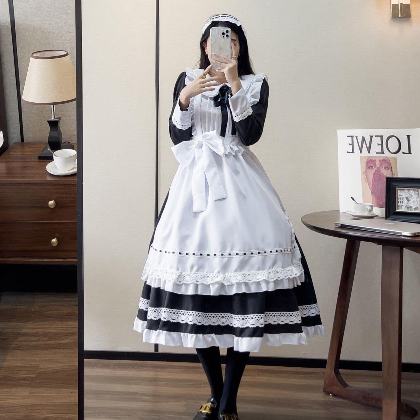 メイド服 丸襟フリル付き長袖クラシカルメイド服