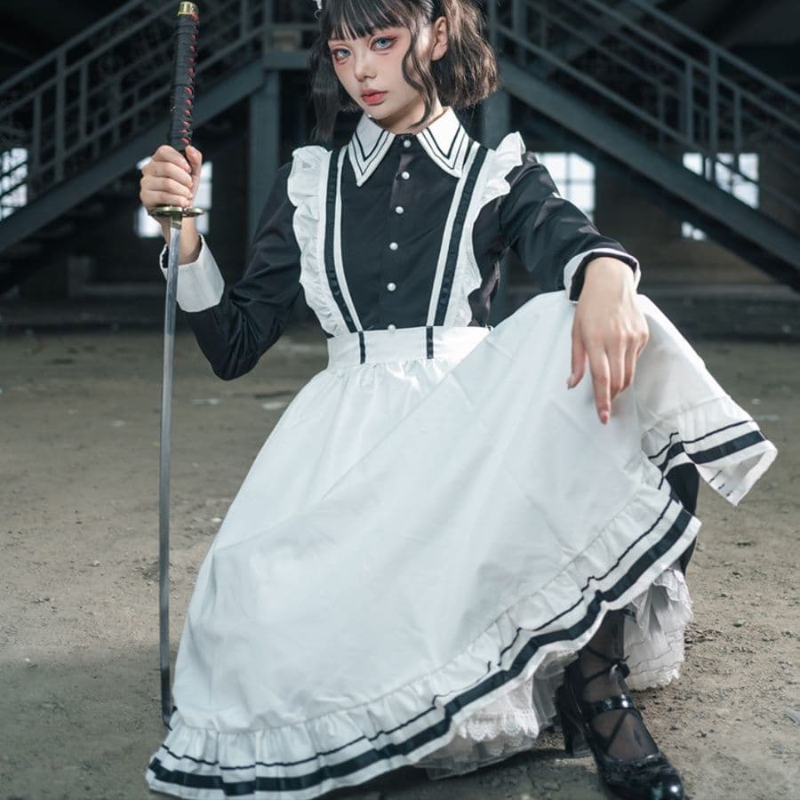 メイド服 襟元装飾長袖クラシカルメイド服