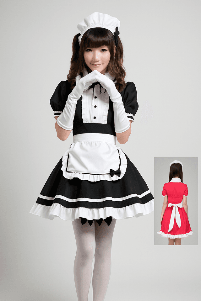 黒メイド服コスプレ衣装4点セット変装祭りS～XL