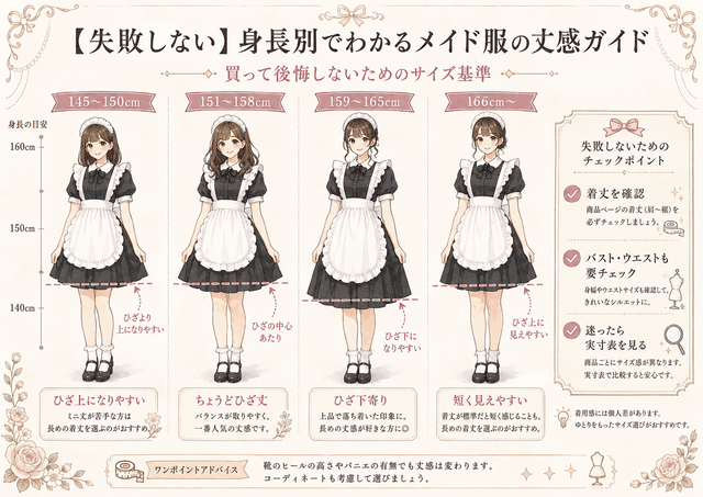 【失敗しない】身長別でわかるメイド服の丈感ガイド｜買って後悔しないためのサイズ基準