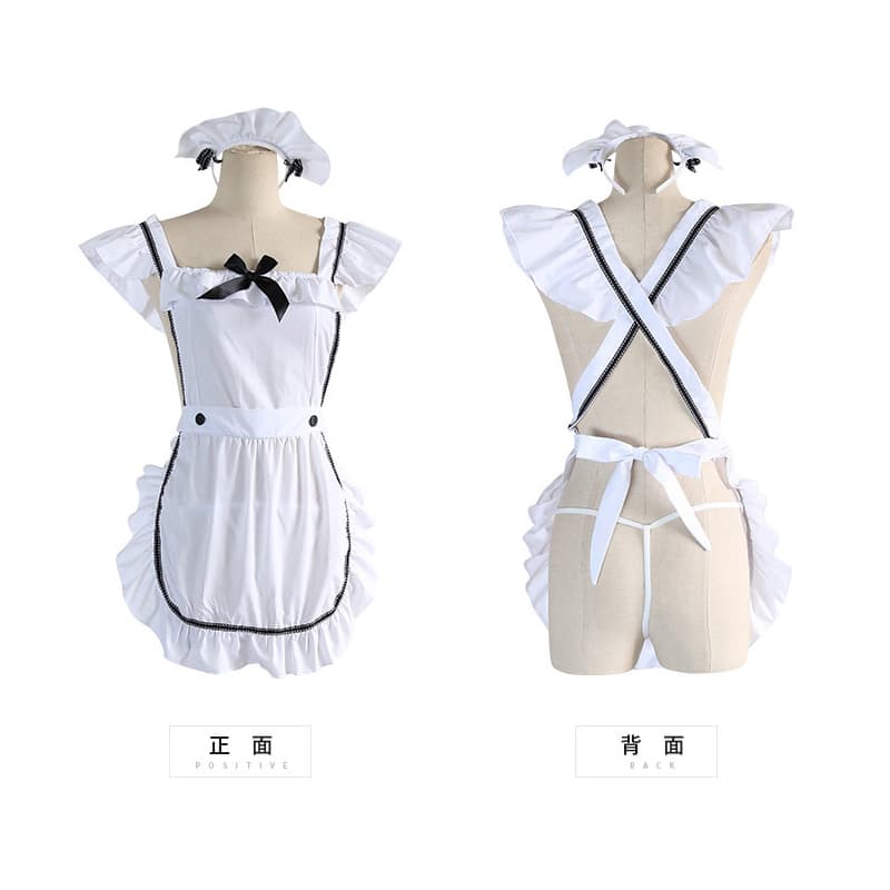 メイド服 白色エプロン付きメイド風衣装 黒リボン付き看護師風