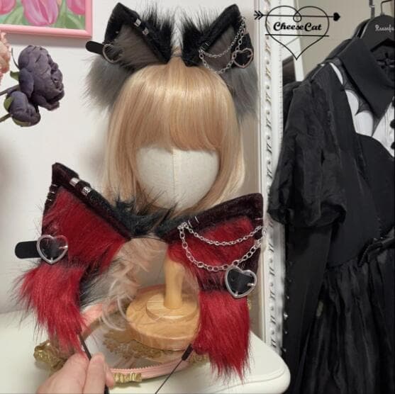 メイド服 手作り猫耳カチューシャ ゴシック風その他小物