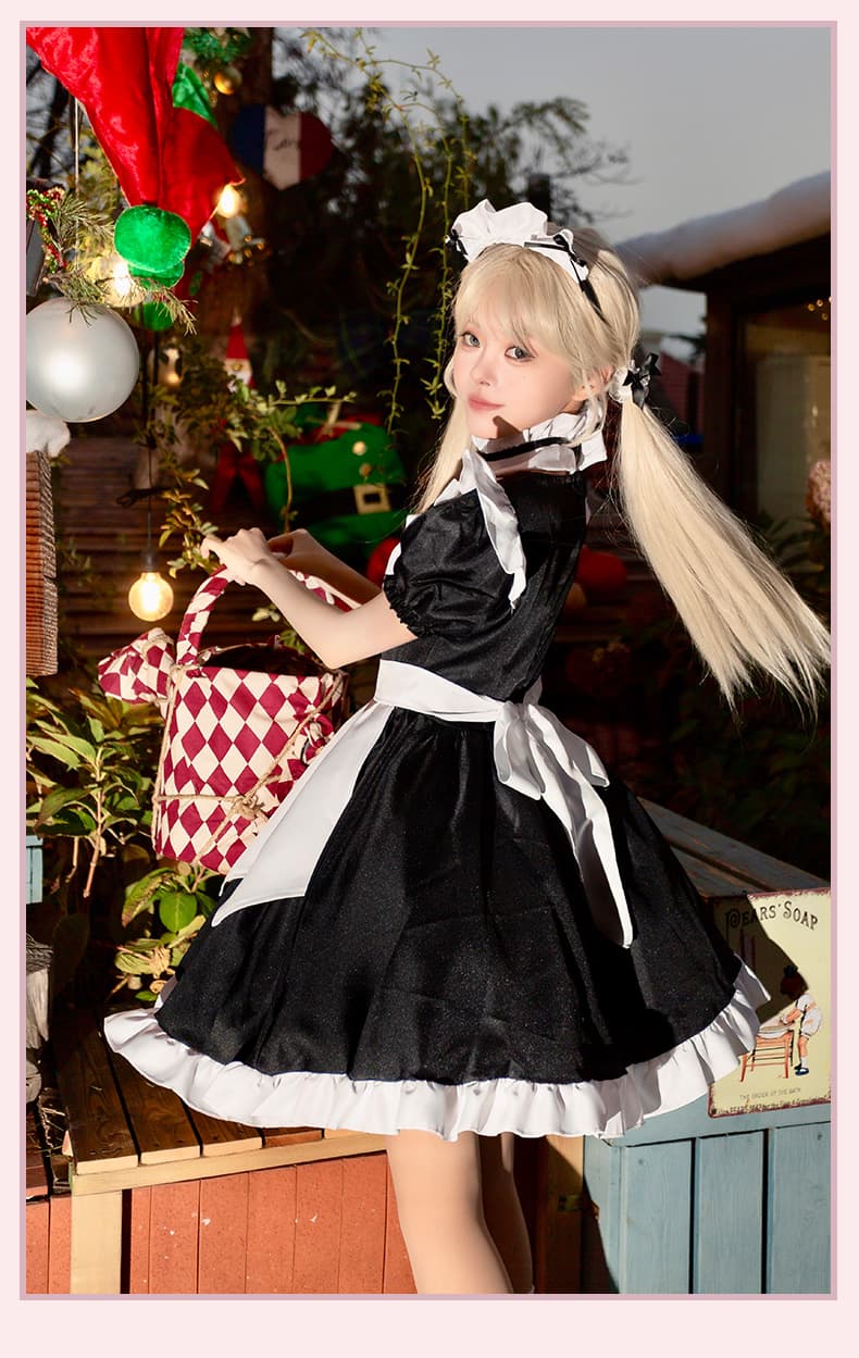 清楚な双色メイド服ワンピース