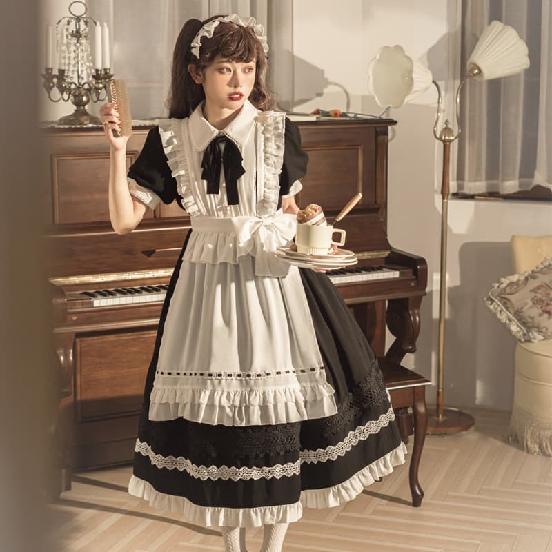 メイド服 優雅な令嬢風フリル装飾メイドドレス