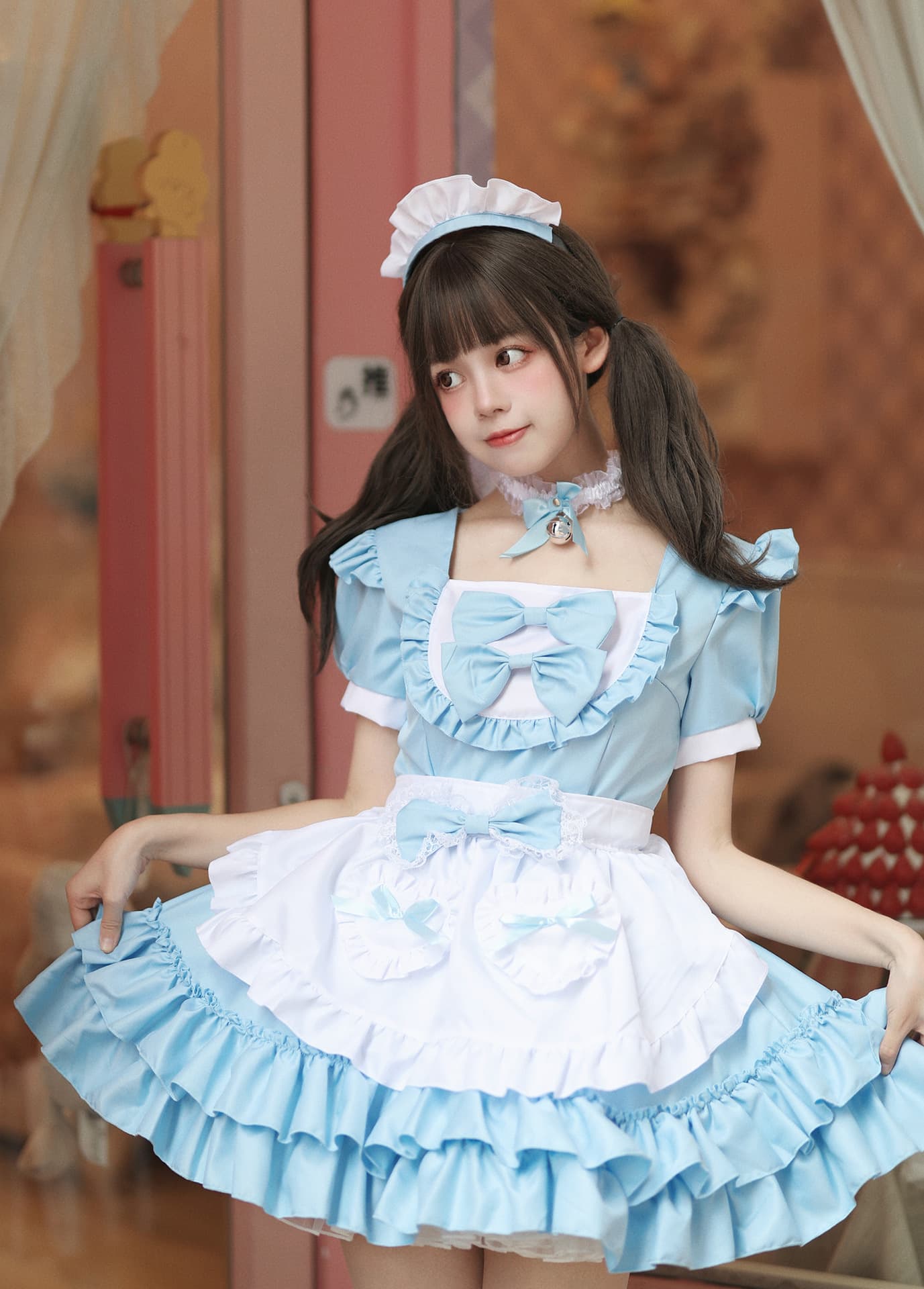 姫系フリルメイド服 胸リボンワンピース