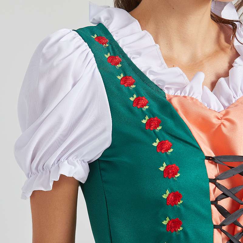 メイド服 ディアンドル風 花刺繍ワンピース