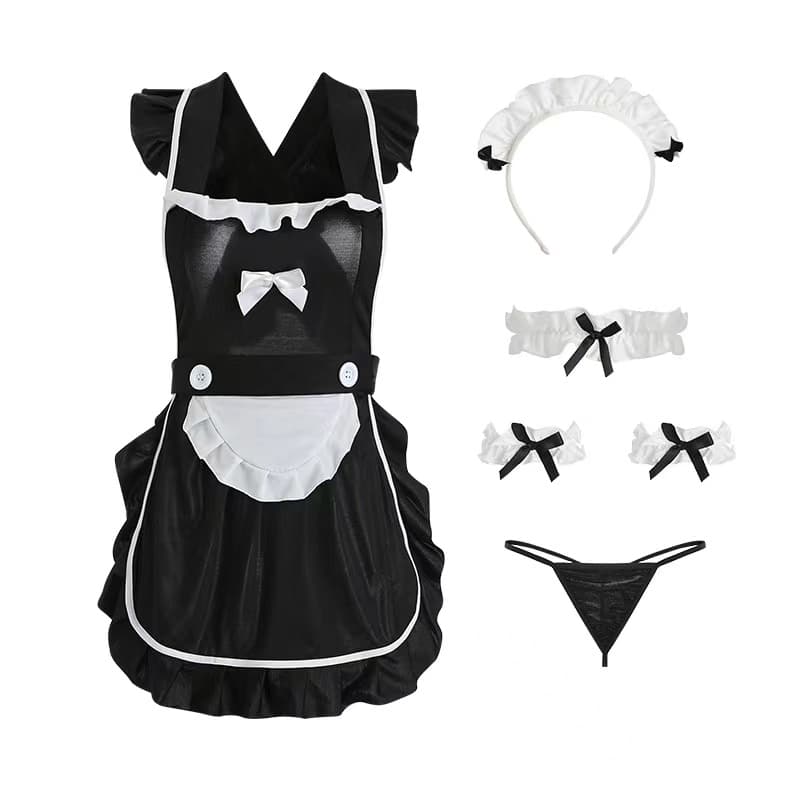 黒色セクシー系メイド服 胸元開き小悪魔風衣装
