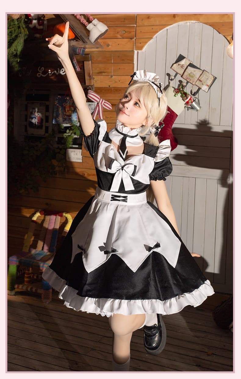 清楚な双色メイド服ワンピース
