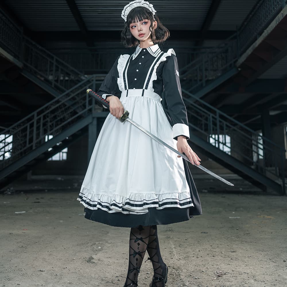 メイド服 襟元装飾長袖クラシカルメイド服