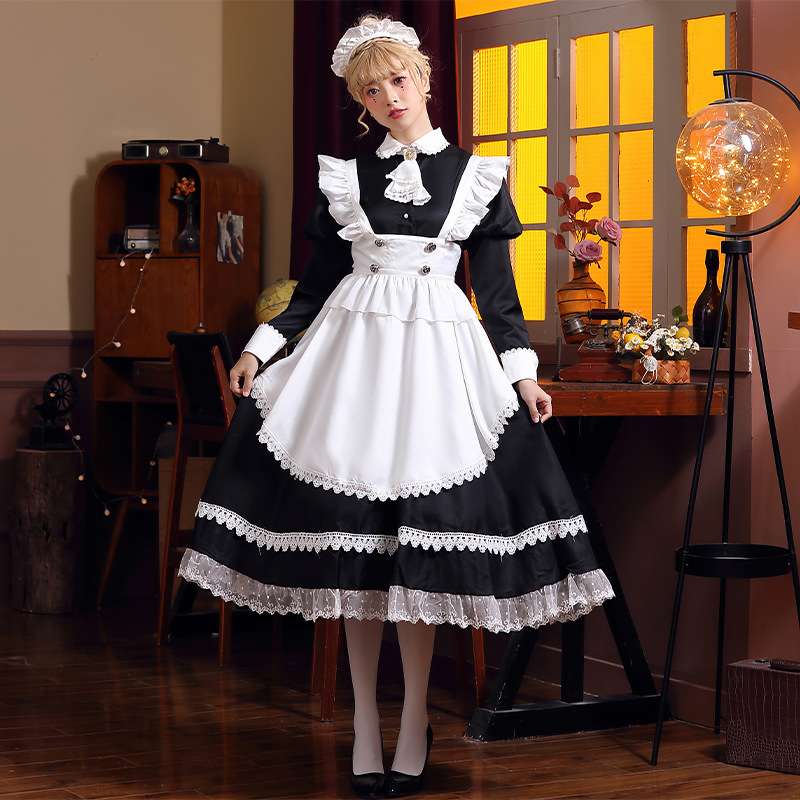 クラシックなメイド服エプロンワンピース