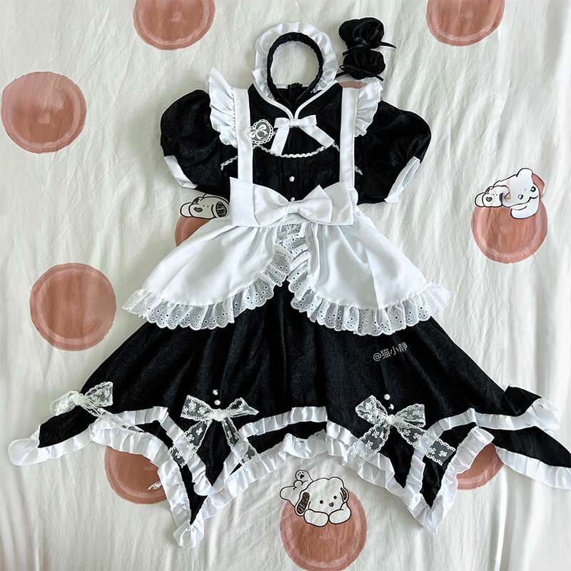 メイド服 フリルたっぷりメイド風ワンピース