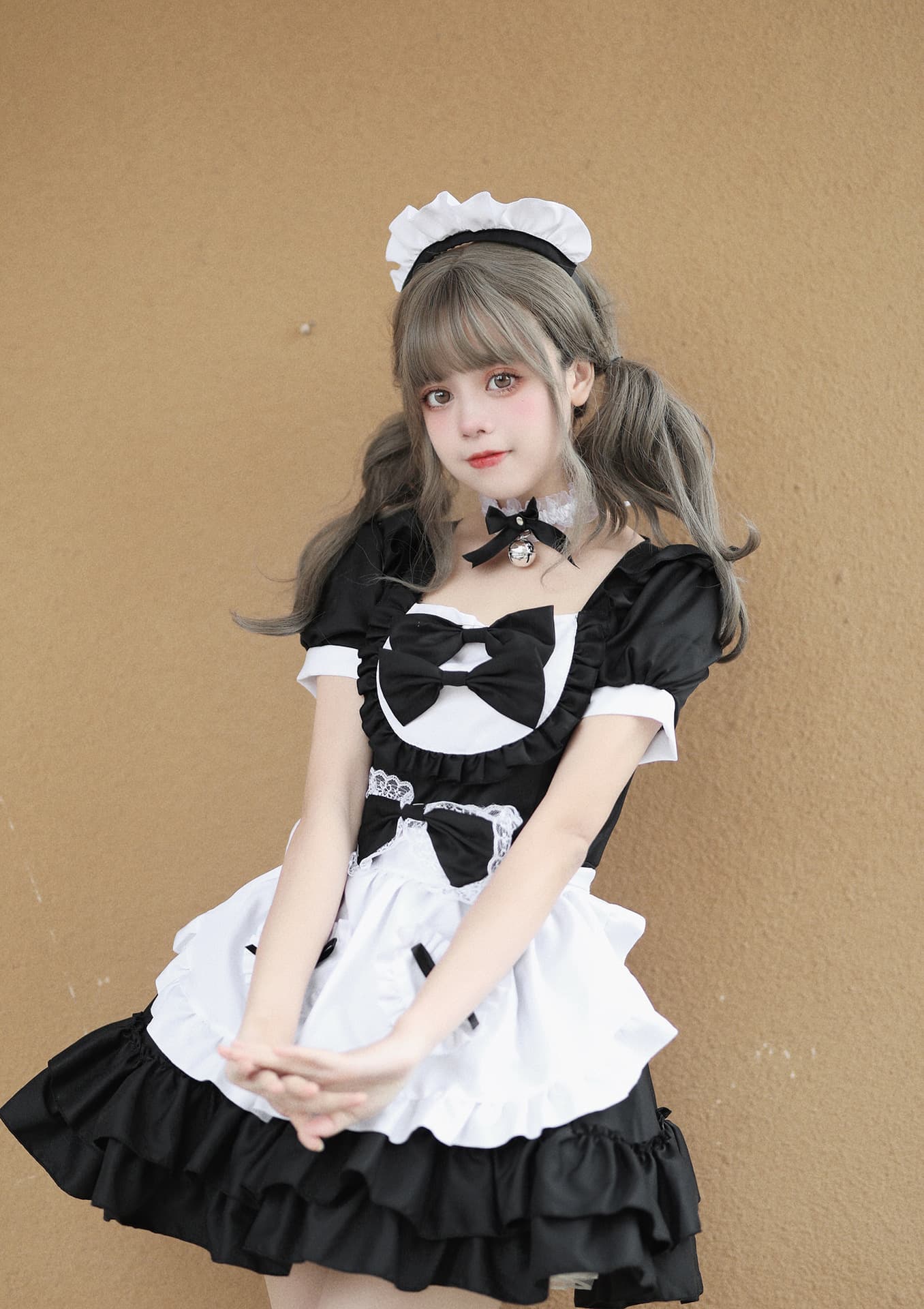 姫系フリルメイド服 胸リボンワンピース