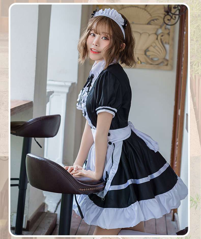 メイド服 シンプル メイドワンピース 胸元フリル