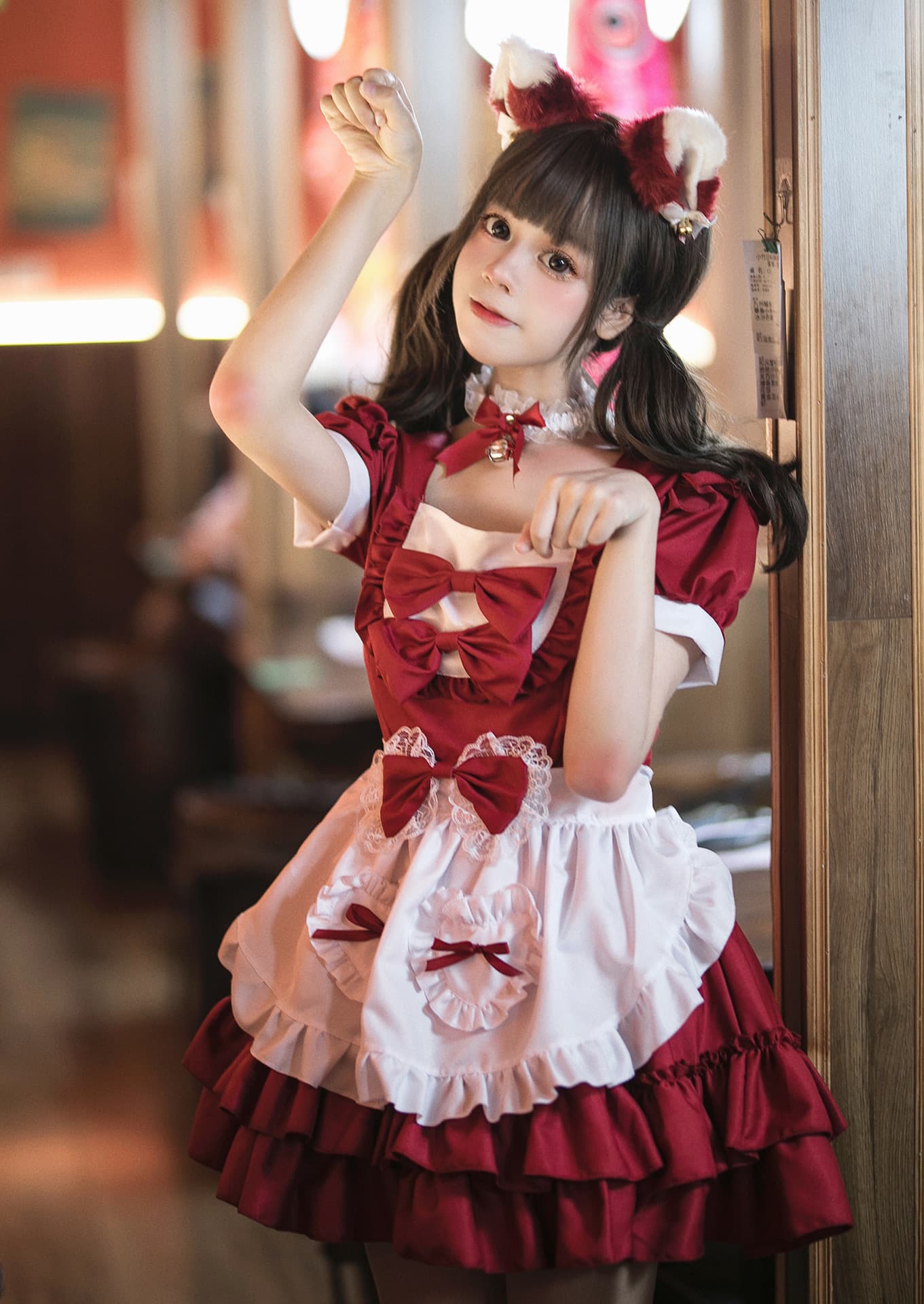 姫系フリルメイド服 胸リボンワンピース