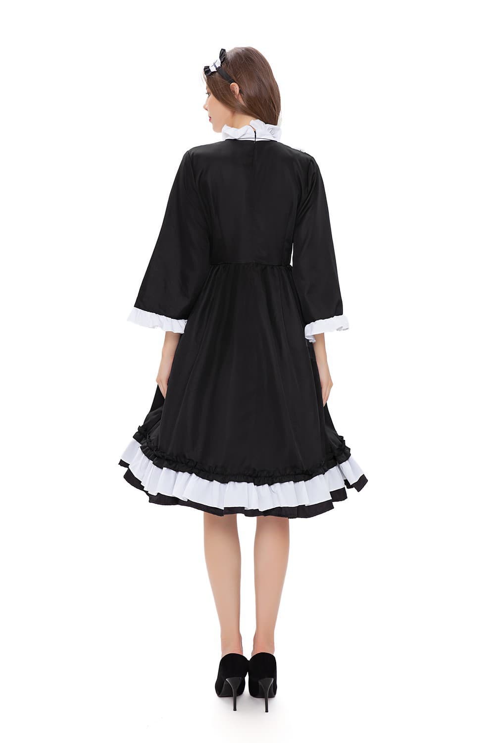メイド服 クラシカル襟飾り付き長袖メイドワンピース
