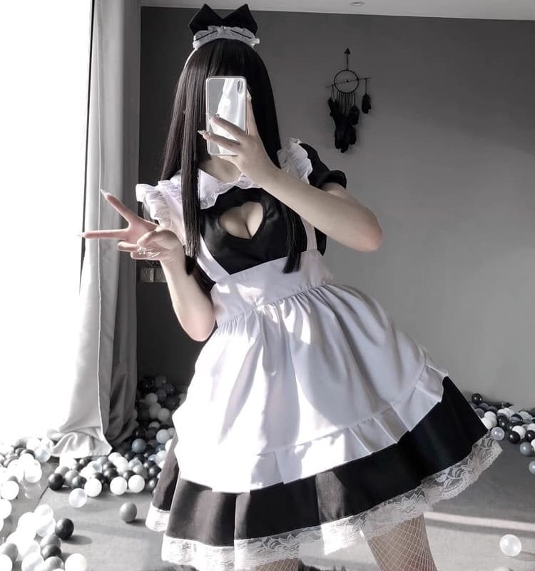 メイド服 メイド服 優雅なハートカットメイド衣装