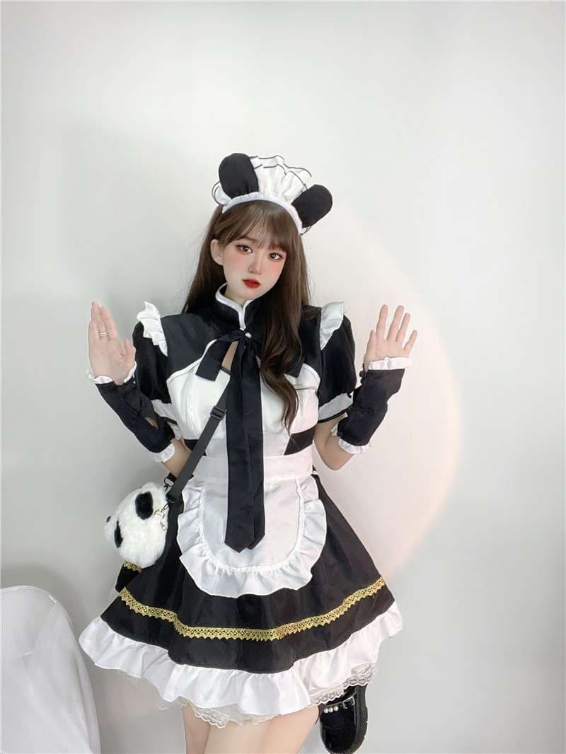 フリル付きパンダモチーフメイド服