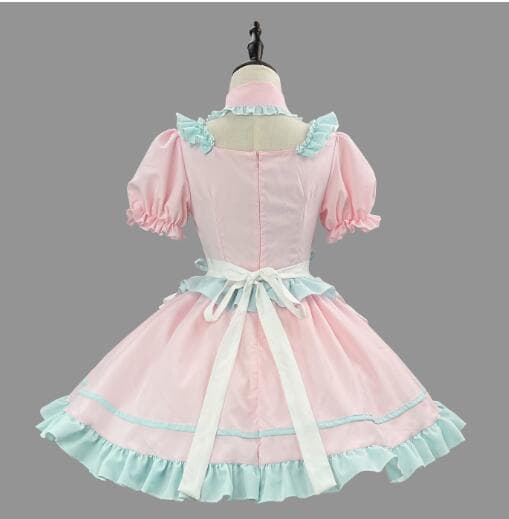 新品 緑フリル可愛いメイド服 桃色ワンピース