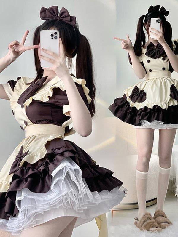 メイド服 優美なリボン飾りのふんわりメイド服